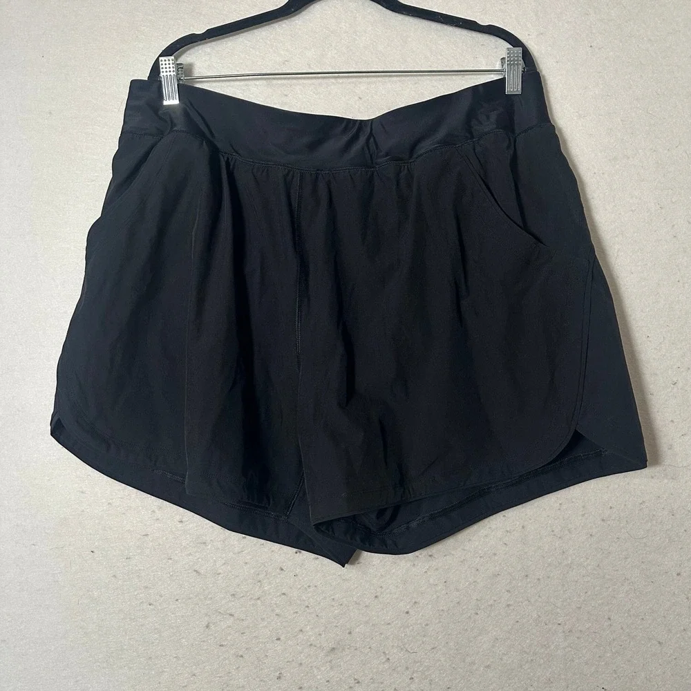 Lands End Womens 20W Black Active Swim Shorts‎ Pockets Built-in Liner Plus Size